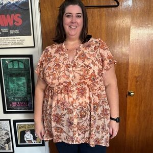 Torrid 5X, 5, 28W floral paisley print georgette high low hem button down top